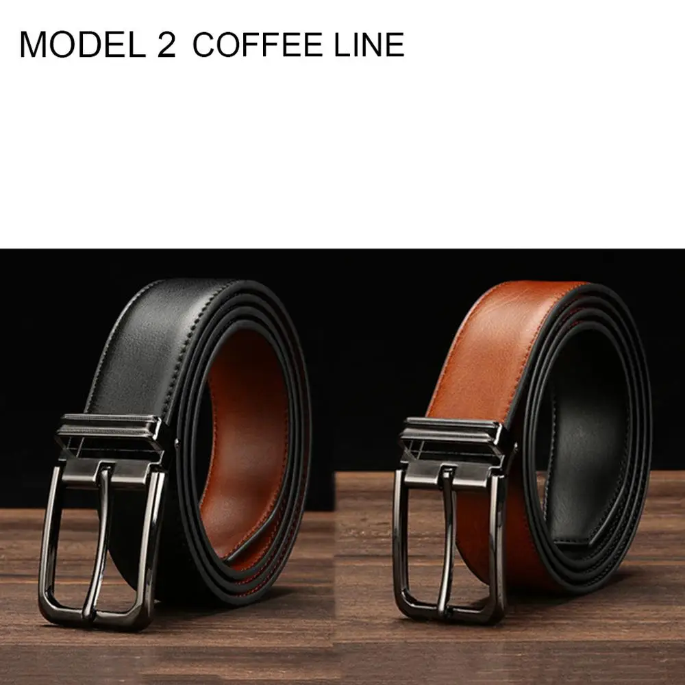 Model 2 CoffeeLinie HIDUP фирменные настоящие ремни для мужчин в ретро стиле Двусторонний кожаный ремень 3,3 см модные аксессуары для одежды NWJ679 - Цвет: Model 2 CoffeeLinie