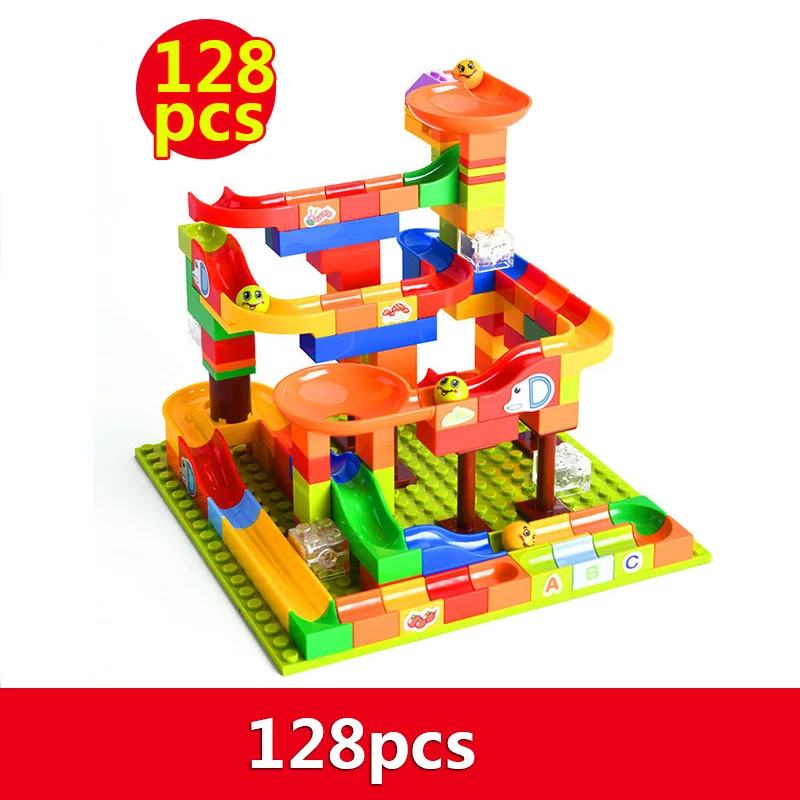 128 256PCS New Race Marble Run Ball Maze Jungle Adventure Track Building Block Small Size Compatible 4