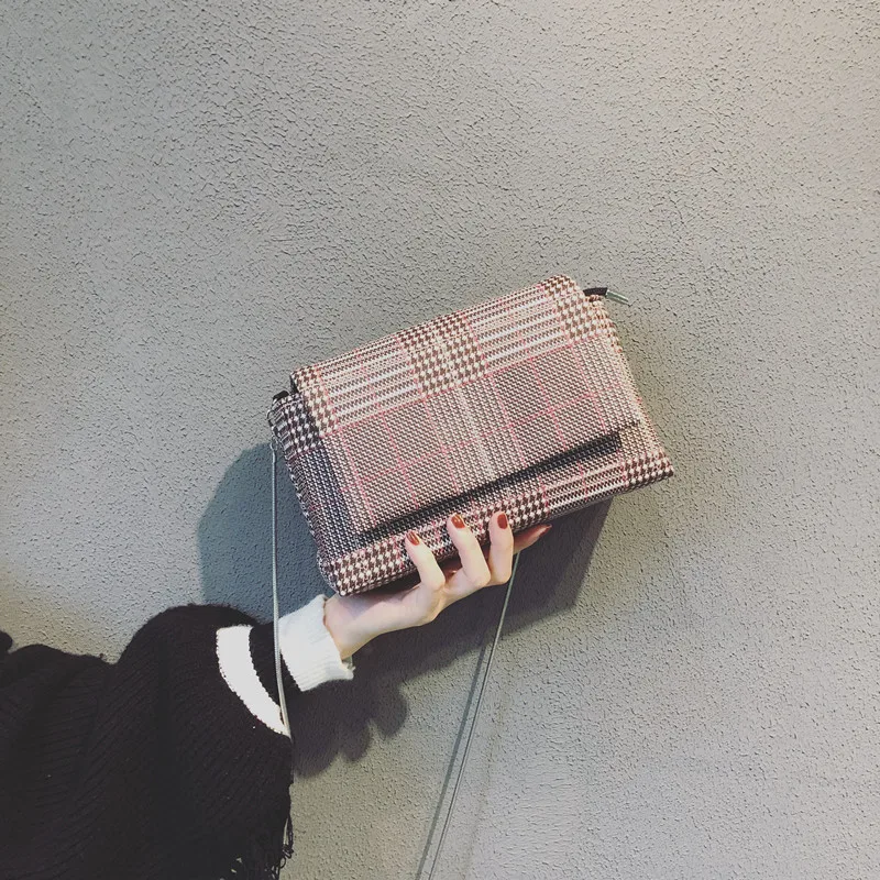

Bag Women's 2019 New Style Fashion Korean-style Shoulder Square Sling Bag Fashion Plaid Autumn And Winter Woolen Cloth Bag WOMEN