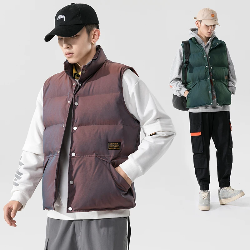 

Winter Sleeveless Puffer Jacket for Men 2020 Fashion Trend Reflective Padded Vest Oversized Harajuku Fluffy Streetwear Waistcoat