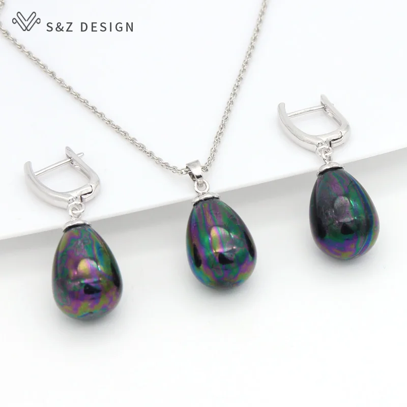 WG AB COLOR S& Z дизайнерские модные серьги с искусственным жемчугом в форме капли воды, ювелирные наборы, 585 розовое золото, белое золото для женщин, ювелирные изделия для свадебной вечеринки - Окраска металла: WG AB COLOR