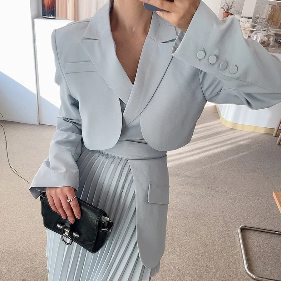 

2 Piece Sets Womens Outfits White Color Short Lace-up Suit Irregular Pleated Skirt Suits Harajuku Streetwear Women Clothing