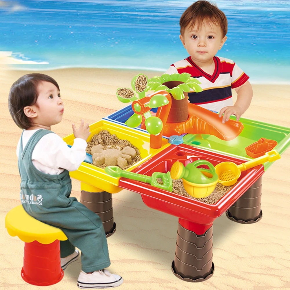  Bucket Kids Beach Toy Set Digging Pit Desk Summer Sandglass Play For Children Water Sand Table Seas