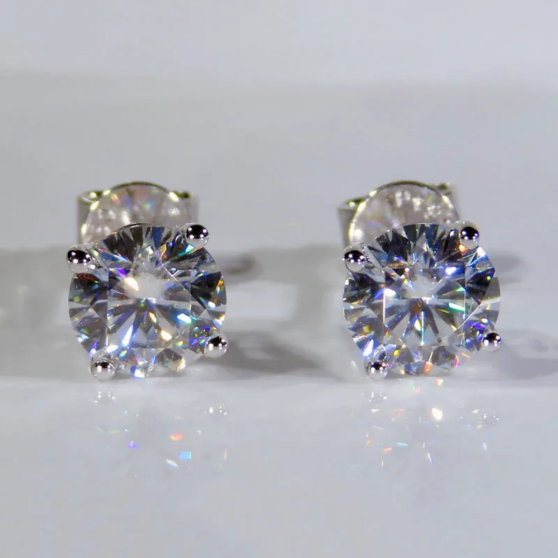 9K White Gold Moissanite Earrings DF Color Classic 4 claws Engagement wedding earrings 5mm/piece Total 1ct | Украшения и
