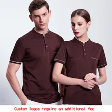 Заказная Мужская рубашка с вышивкой, Пуговицы "Поло", лен, бизнес-униформа для отеля, воротник поло, униформа для ресторана и бара