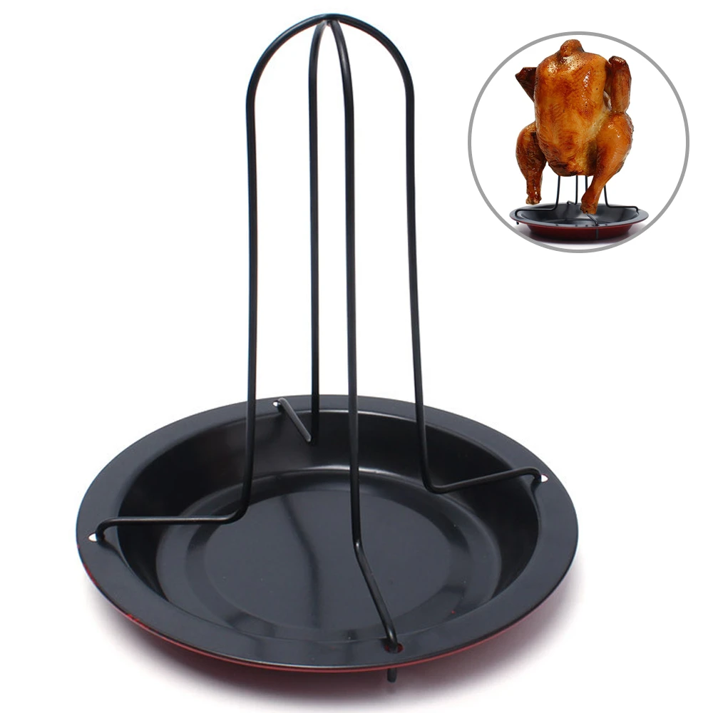 Outdoor Camping Vertical NonstickCarbon Steel Chicken Holder Poultry Roaster Rack Cooker home kitchen Roasting Pans Baking Pan - Цвет: as picture