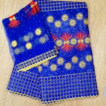 

latest blue 100% cotton net lace fabric high quality african bazin riche getzner brode fabrics for wedding 5+2yards/lot B-1007