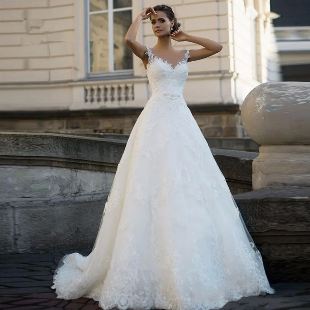 Vestido de Noiva de Renda, элегантное кружевное платье принцессы для невесты,, на заказ, свадебное платье для женщин, Кристальные платья для матери невесты