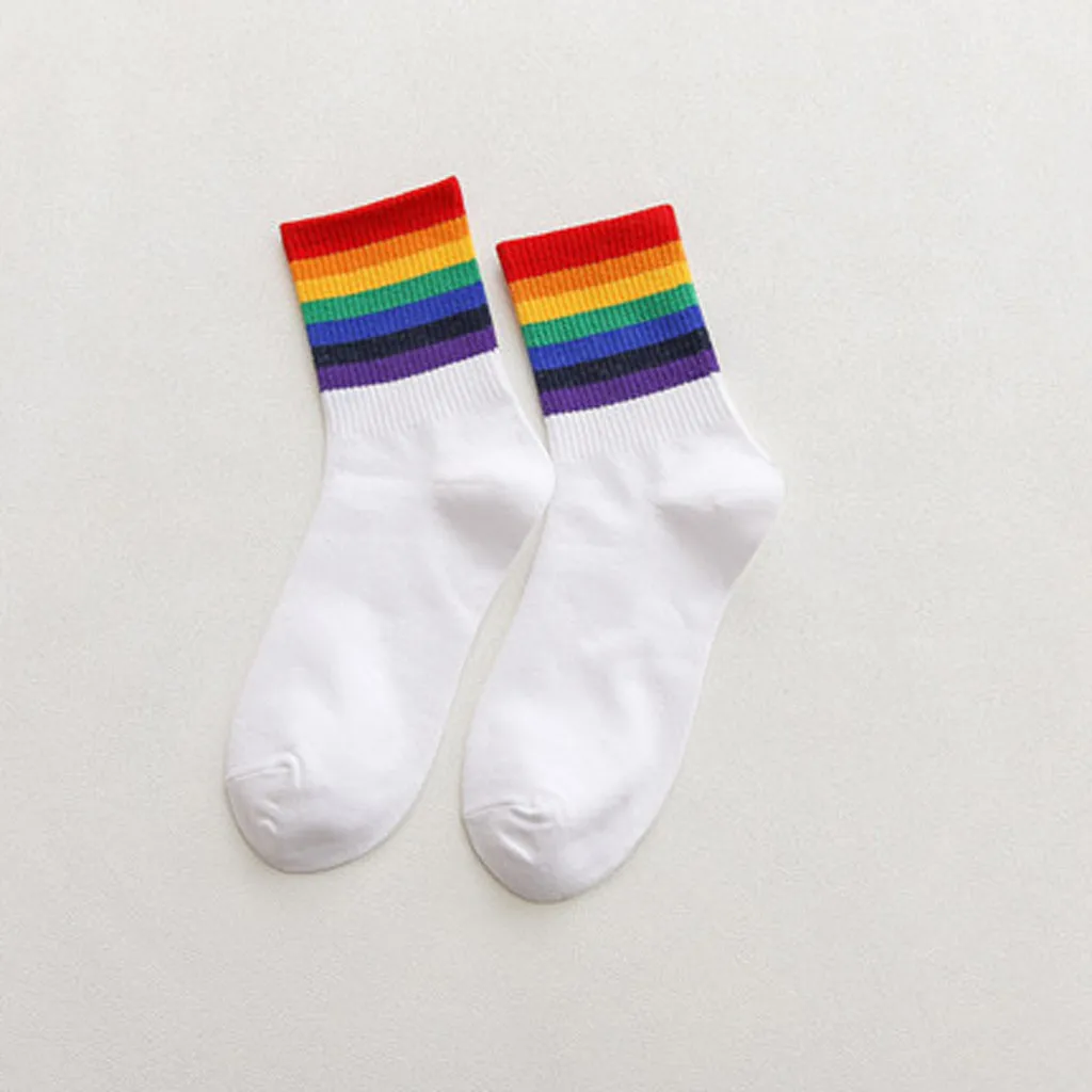 2 pairs of lovers wild rainbow striped cotton socks loaded deodorant sweat-absorbent warm casual sports office autumn winter new