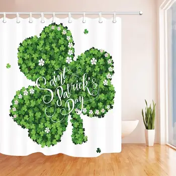 

Spring Holidays Decor Lucky Clovers For Saint Patrick's Day Polyester Shower Curtain With Hooks Mildew Resistant Waterproof