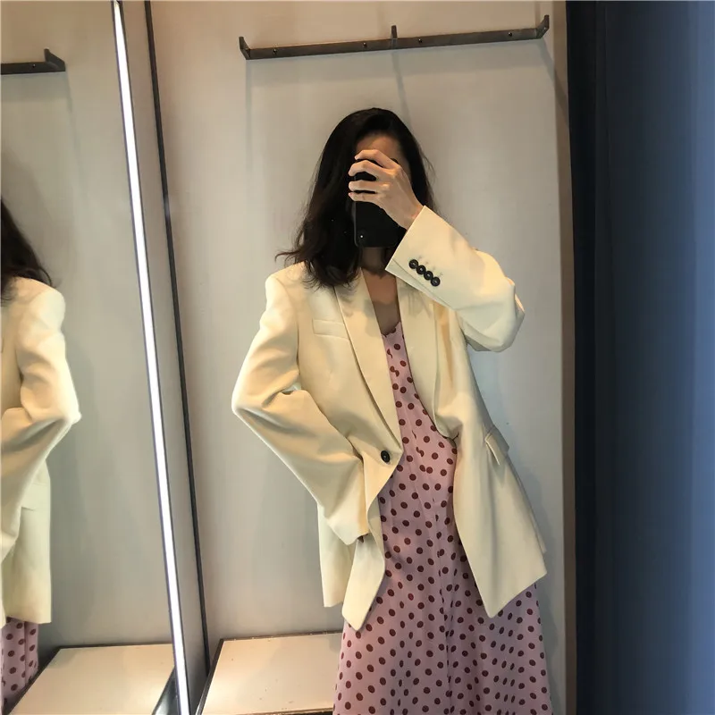 

Spring new street casual solid color increase loose one button suit female wild was thin and lazy single suit lady