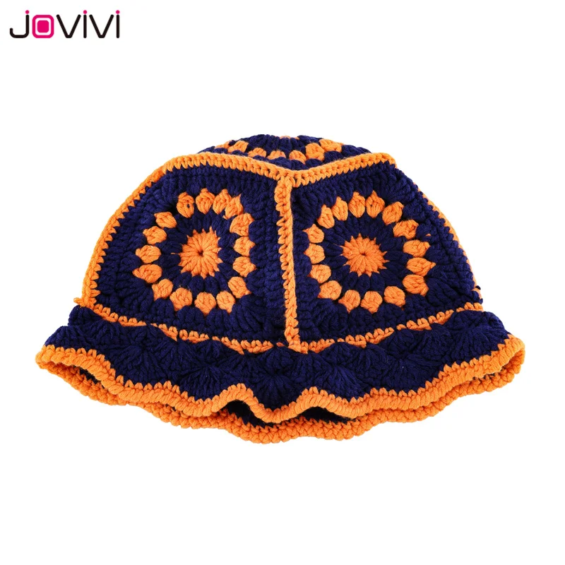 Jovivi Women Knit Beanie Hat Crochet Cotton Bucket Hat Handwoven Flodable Winter Warm Hat Fashion Handmade Skull Beanie Cap black bucket hat womens