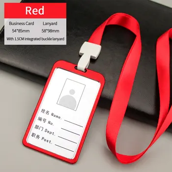 

ID Badge With Lanyard Integrated Buckle Dustproof Business Card Holder Protective Office Anti Slip Rectangle Aluminum Alloy