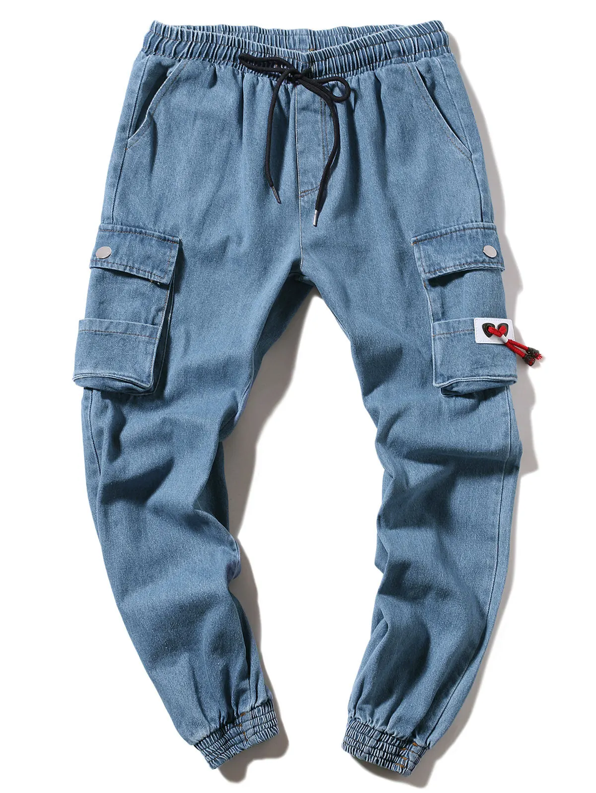 Denim Blue ZAFUL Женские однотонные длинные джинсы, джинсовые штаны с карманами, модные длинные свободные штаны для бега на осень, повседневные Ретро Капри - Цвет: Denim Blue