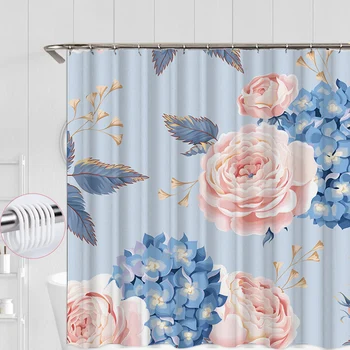 

Polyester Hotel Shower Curtain Nordic Style Bathroom Decor Fashion Flower Printed 180x180cm Modern Easy Install Soft With Hooks