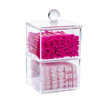 

2Pcs Makeup Organizer Transparent Cotton Swab Storage Box Cotton Pad Storage Acrylic Organizer Stackable Desktop Management Tool
