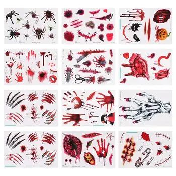 

12Pcs Halloween Temporary Waterproof Scar Tattoos Stickers Cosplay Costume Fake Bloody Wound Tattoos Stickers Sticker Supplies