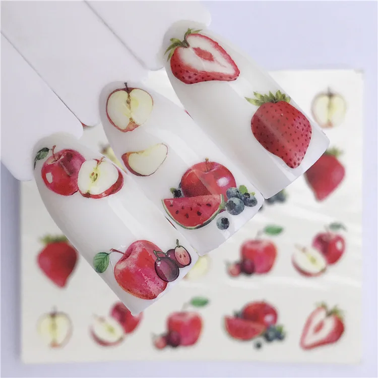 

1 PCS Fruit Christmas Nail Stickers Flowers Plants Cake Water Decal Cat Pattern 3D Manicure Sticker Nail Art Decoration