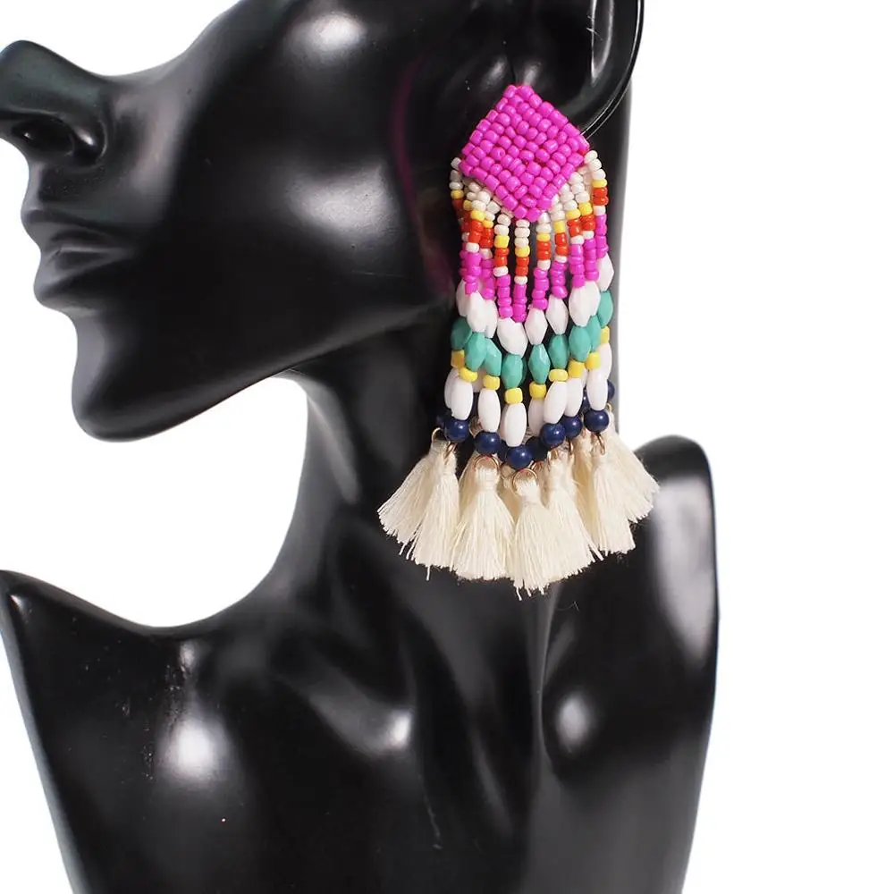 Multicolor Earrings MANILAI богемные серьги с кисточками и бусинами для женщин, длинные висячие серьги ручной работы с бахромой из бисера, этнические ювелирные изделия - Окраска металла: Multicolor Earrings