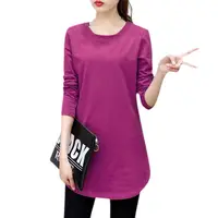 Women's O-Neck Long T-Shirts Casual Three Quarter Sleeve Spring Autumn Tops Solid Color Loose Tops - Image 2