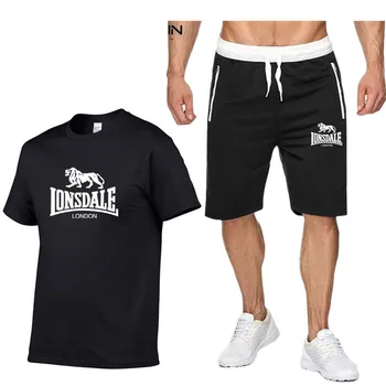 

Fashion Men Summer LONSDALE Sportswear Sets Short sleeve T-shirts+ Short Pants Tracksuit Hip Hop Sets Sportswear Mens Clothing