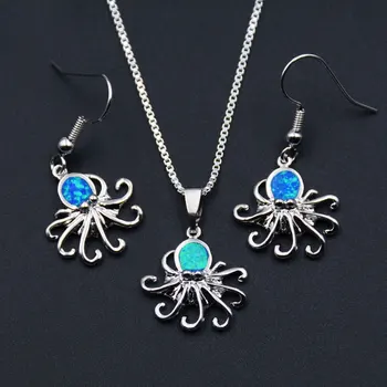 

Lovely Octopus Turtle Swirl Sea World Series Blue Fire Opal Jewelry Sets for Gift