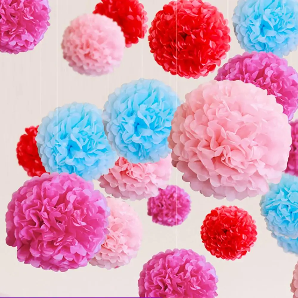 

30 Colors Free Shipping 100pcs 6" 15cm Tissue Paper Pom Poms Flower Balls home decor Party Wedding Birthday Party Decorations