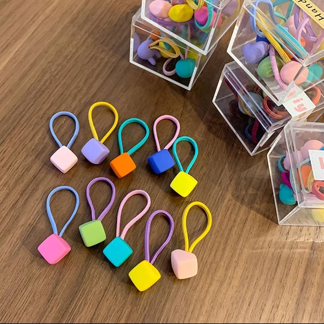 10 pcs Children's Headband Headwear Heart Hair Korean Version Cartoon Girl Rubber Band Sweet Cute Hair Tie Hair Accessories Square