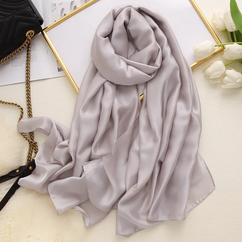 180*90cm New Style Autumn Winter Women Beach Pure Color Shawl China Luxury Silk Lady Fashion Sunscreen Scarves Popular Hijab 4