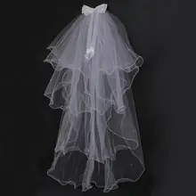 Белая свадебная вуаль с цветочным узором для девочек, свадебная вуаль с бантом, кружевная вуаль на голову для косплея, причастия, свадьбы, дня рождения, аксессуары