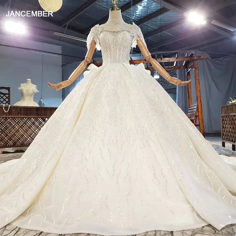 

HTL1881 Luxurious And Elegant Charming High Neck Crystal Beading Wedding Dress 2020 Ball Gowns Removable Long Sleeve