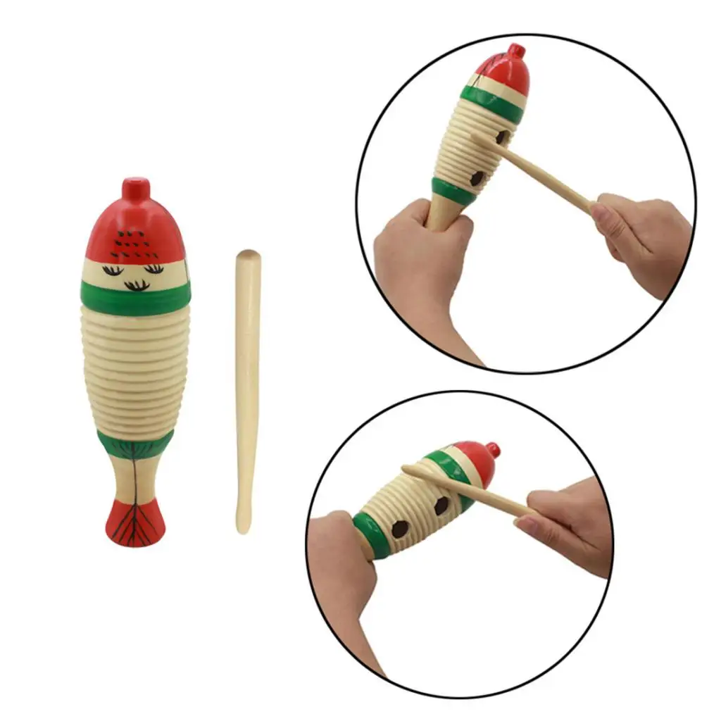 Wooden Fish-Shaped Guiro Hand Percussion for Kid Musical Toys