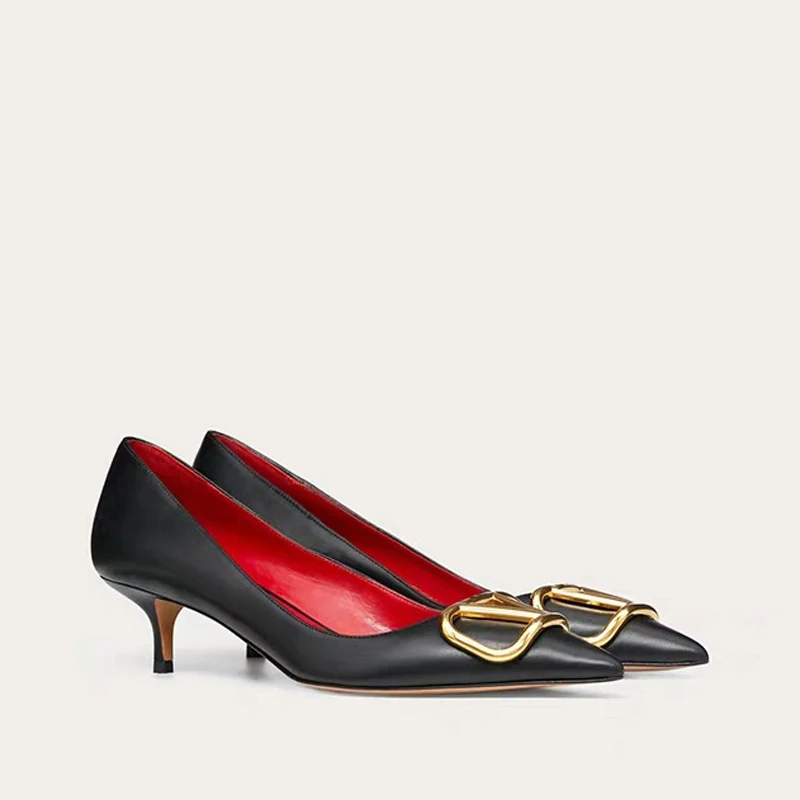 

2020 Spring Genuin Leather Office Shoes Women Kitten Heel Women Pumps Luxury Brand Shallow Low Heel Ladies Shoes