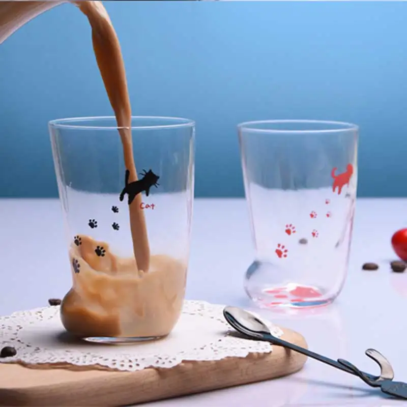 Милый кот лапы стеклянная чашка термостойкая домашняя молоко сок пиво матовая стеклянная чашка офисная кофейная кружка питьевое стекло es креативные подарки