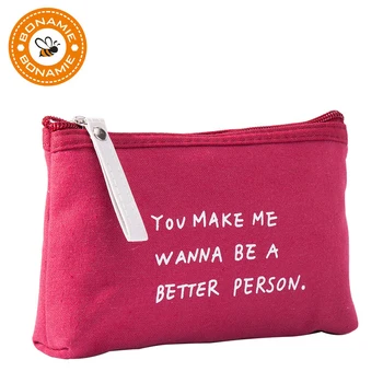 

BONAMIE Functional Canvas Fabric Female Makeup Storage Bag For Key Mobile Phone Letter Cloth Zipper Clutch Girl Cosmetic Bag New