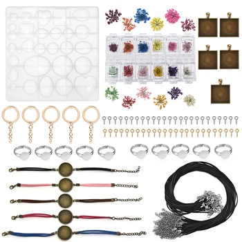 

Resin Silicone Mold With Ring Base Pendant Base Settings Dried Flowers Resin Jewelry Making Tools Set DIY Jewelry Making Kits