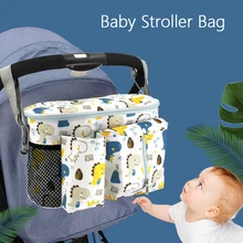 Bolsa de pañales con dibujos animados para cochecito de bebé, organizador de pañales para lactancia, bolsas de pañales para mamá, carrito impermeable, cesta con gancho, accesorios para cochecito