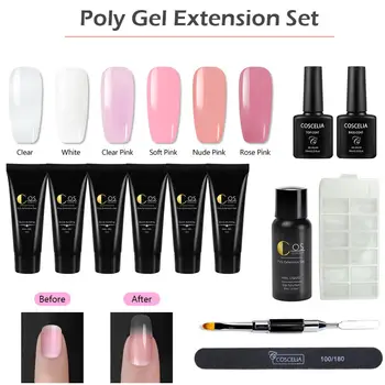

COSCELIA 6 Colors 15ml Poly Gel Nail Extension TopBase Coat Quick Building For Nail Extensions Hard Jelly Gel