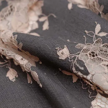 

Grey powder flower positioning eyelash lace fabric autumn high-end dress dress custom fabric