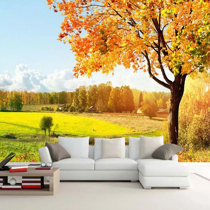 

Drop Shipping Custom 3D Photo Wallpaper Golden Autumn Tree Nature Landscape Background Wall Decor Murals Wallpaper