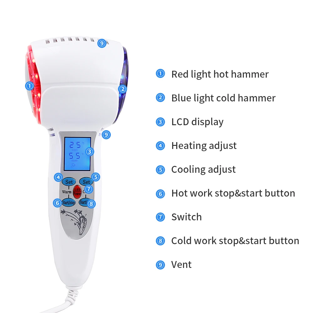  Hot Cold Hammer Face Care Device Cryotherapy Blue Photon Acne Treatment Lifting Rejuvenation Facial