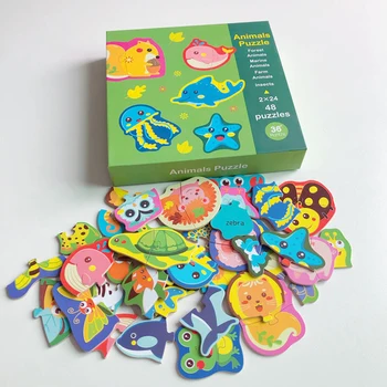 

48 pcs Educational Matching Jigsaw Puzzle Children Early Education Creative Wooden Jigsaw Puzzle Boxed Gifts for Kids