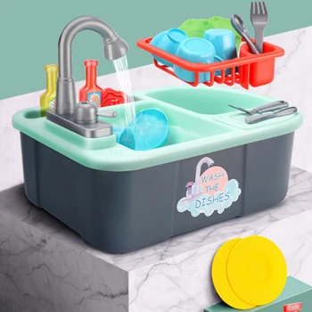 

Children Pretend Play Set Kitchen Toy Automatic Water Outlet Dishwash Simulation Wash Sink Kid Educational Toy