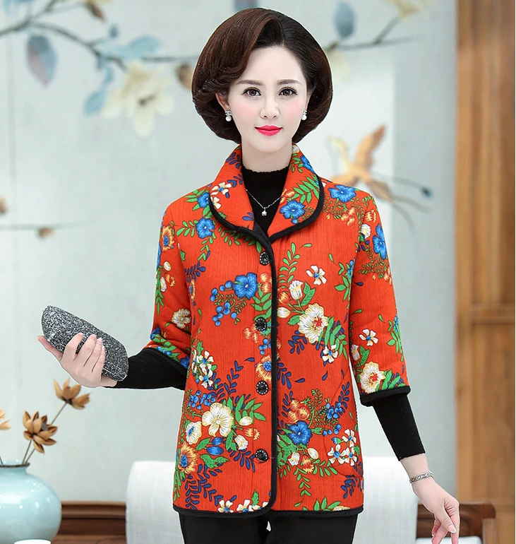 Autumn New Middle-Aged Women Vest Short Sleeve Plus Size Print Casual Plus Velvet To Keep Warm Vest Female F803 - Цвет: Оранжевый