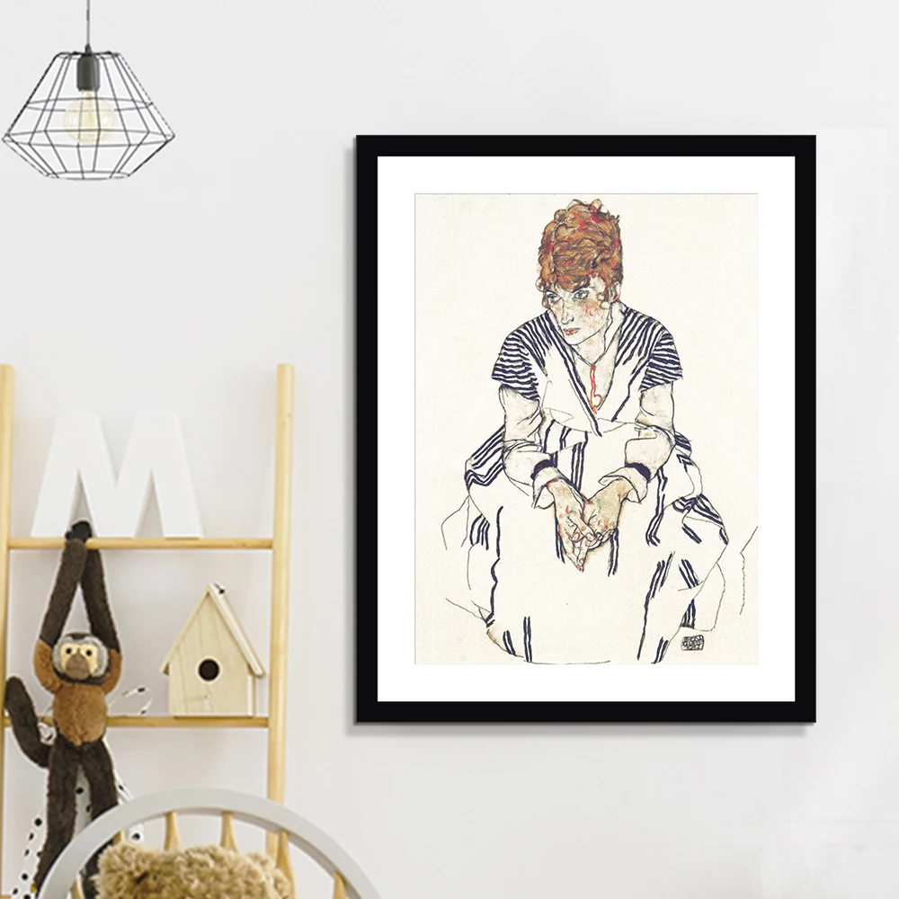 

Framed Canvas Portrait of The Artist's Sister-in-Law Adele Harms By Egon Schiele Oil Painting on Canvas Art Picture