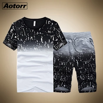 

Tracksuit Male 2020 Men Clothing Sportswear Set Fitness Summer Print Men Shorts + T shirt Men's Suit 2 Pieces Sets Plus Size 4XL