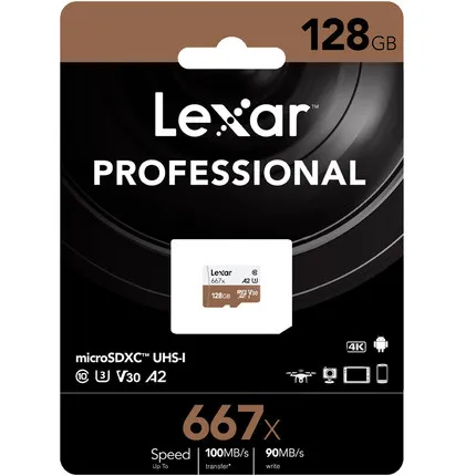 128 ГБ Lexar 128 Гб Micro SD SDXC UHS-I карта памяти высокая скорость до 100 м/с класс 10 667x картао де Мемория TF/sd флэш-карта - Емкость: 128 ГБ