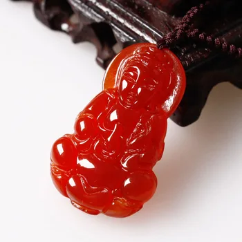 

Natural Red Agate Guanyin Buddha Pendant Couple Pendant Chalcedony Men's Pendant Fair Gifts