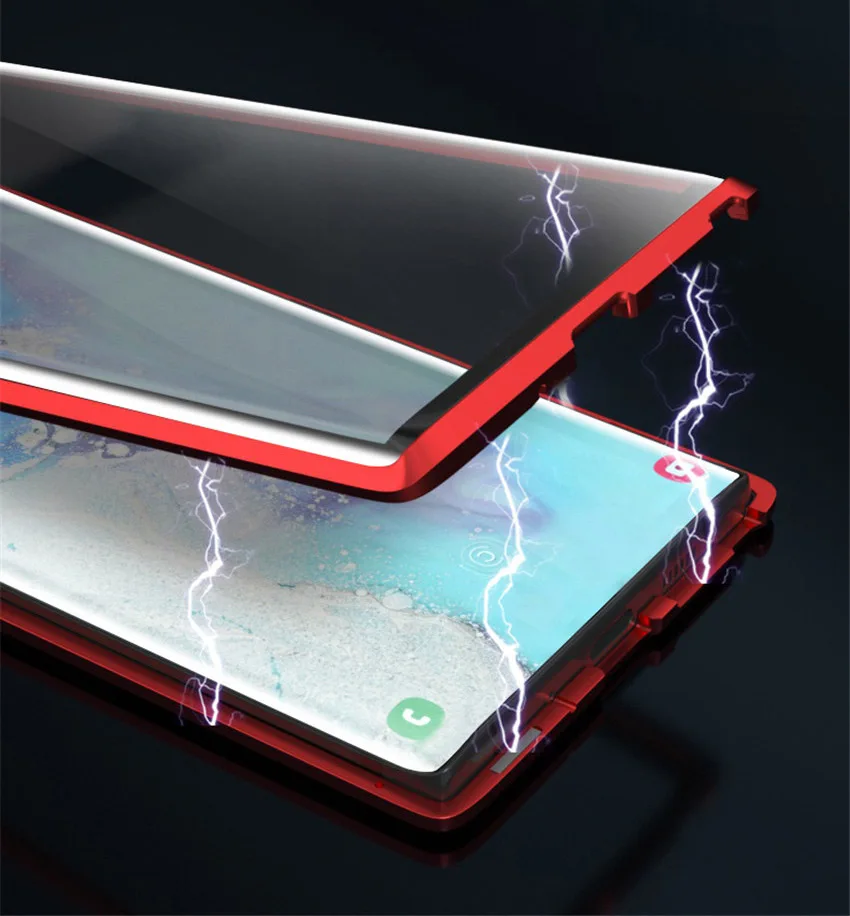 R-just Magnetic Metal Bumper Case for Samsung note 10 plus Tempered Glass Front Back Cover for Samsung note 10note 10 plus case (4)
