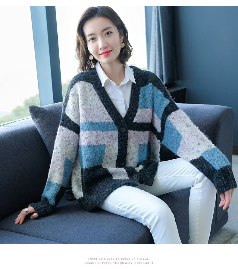 Vintage Fashion Women Cardigans V-Neck Casual Women Sweater Korean Style Knitted Women Spring Clothes sueter mujer 1103-125
